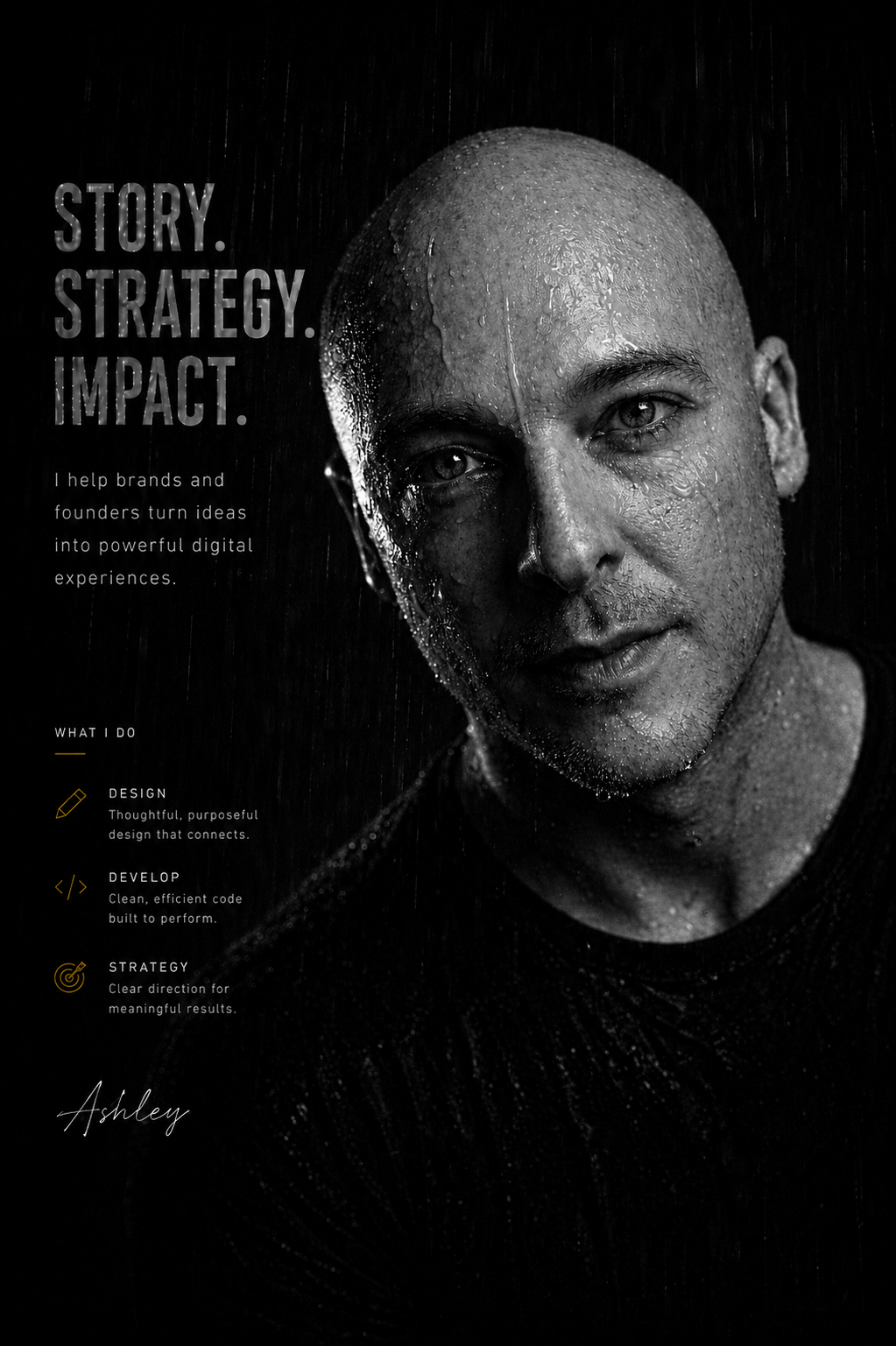 Ashley Mason portrait with text reading Story, Strategy, Impact
