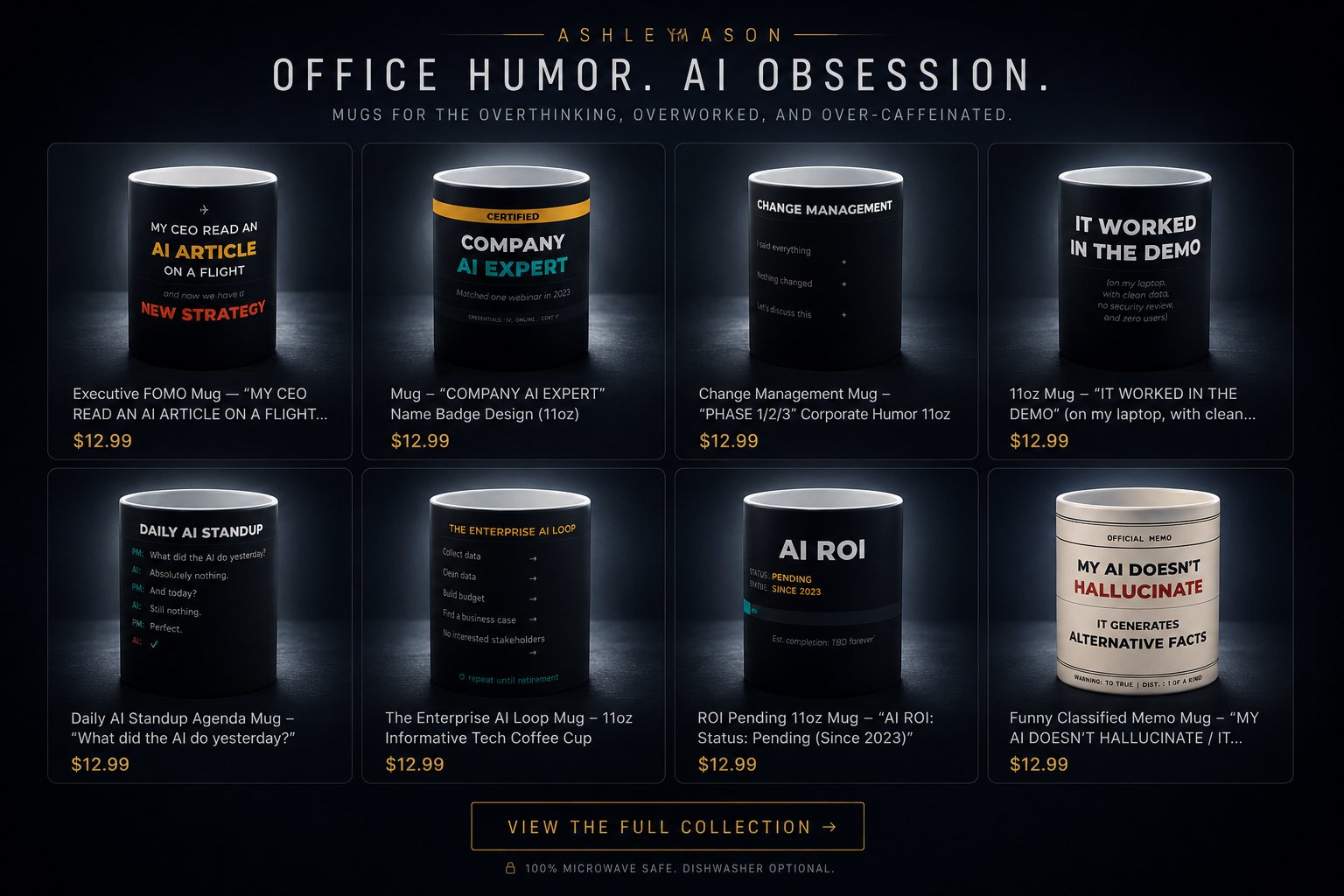 Deployed to Prod mug collection featuring office humor and AI-themed designs